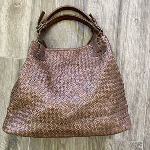 Valentina chocolate brown genuine leather woven bag